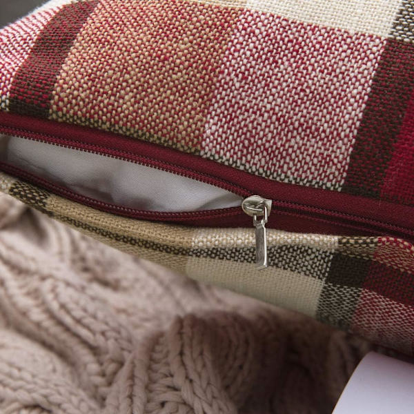 2-pack Dekorativa Kuddfodral Rutiga Rutor Tartan Linne Rustik Lanthus Stil Kvadratisk Kuddfodral för Höst