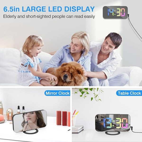 Svart väckarklocka med dimbar LED-display, digital klocka, Dig