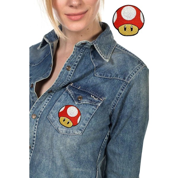 Broderad Röd Svamp Mushroom Patch Järn-på-lapp Jacka Badge Jeans Applikation Mario Kart/Snes/Mario Wor V