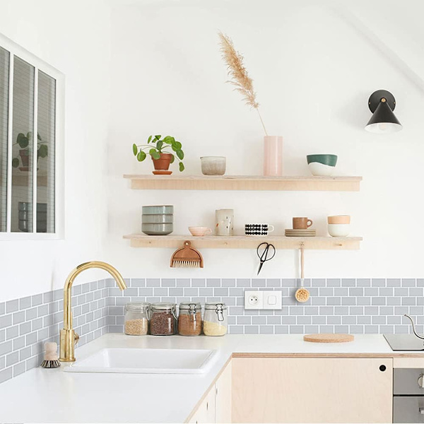 Peel and Stick Kakel Backsplash för Kök Vägg, 10-Blad Grå Tunnelbana Kök Backsplash Kakel (12\"×12\") Grey