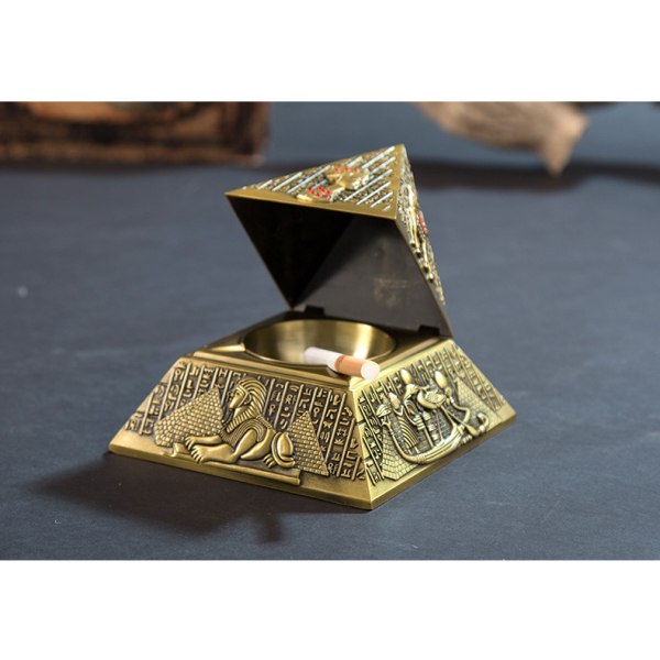 Vintage egyptisk stil metallpyramideaskebeger (sølv) med Weathe