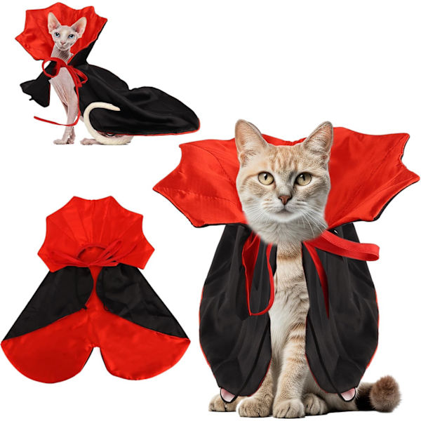 Halloween kattekostume, rød sort kat vampyrkostume sød vampyrkostume kæledyr kattekappe hundekappe H