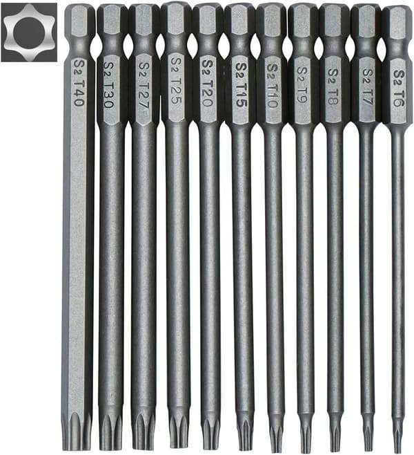 Skruetrækkere, sæt med 11, længde 100 mm lange Torx bits