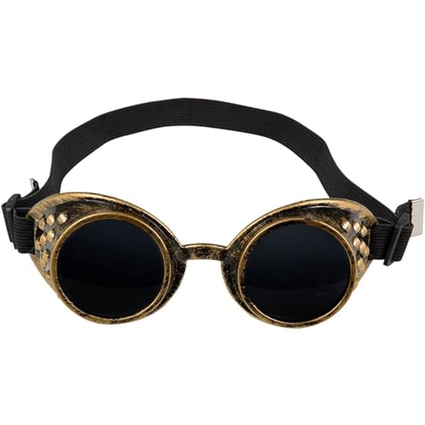 Steampunk briller, plastik, elastik, mørke linser, justerbar størrelse