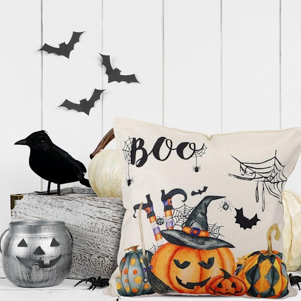 4 stk Halloween gresskar dekorative putetrekk (45*45cm) for stue, soverom, seng, sofa, kafé, C