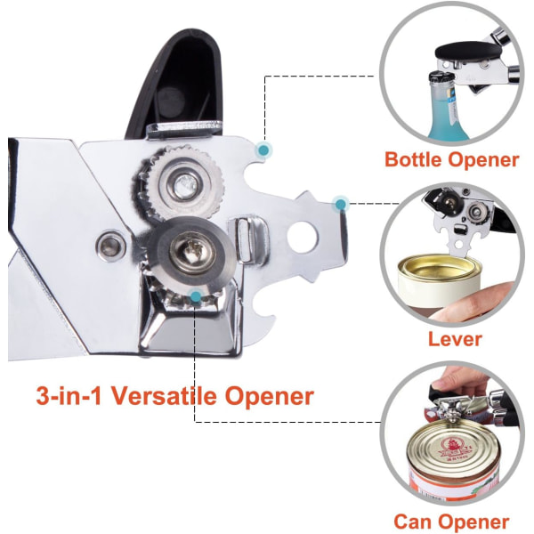 Dåseåbner, 3 i 1 rustfrit stål dåseåbner med sikker, skridsikker
