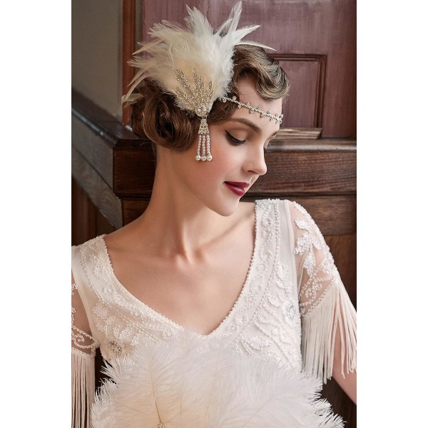 Höyhenpannan 20-luku Gatsby Höyhenkruunu Asusteet Gatsby Flapper Pannan Vintage Klassikko valkoinen L