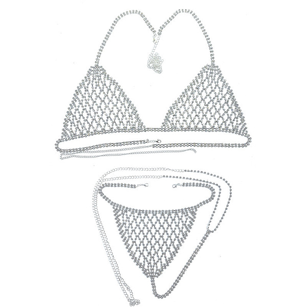 Mesh-timanttikivikorusetti ranta rintavatsaketjut kristalli bikinit yö