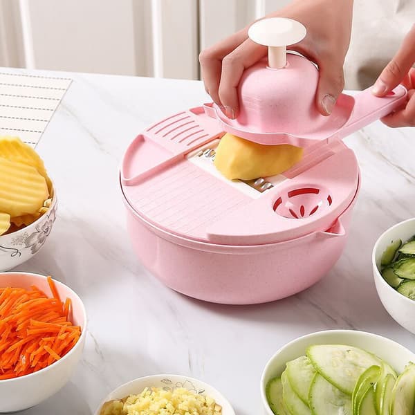 Rosa multifunksjonell grønnsakskutter med kurv Cuisine Veggie