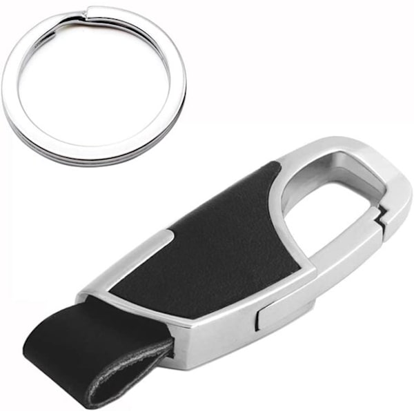4 Pakker Rustfrit Stål Nøglering med Læder, Premium Heavy Duty Bil Hjem Kontor Nøglering med Ring til Mænd og Kvinder L