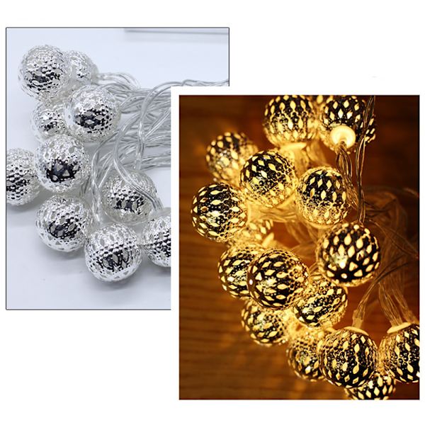 Hålformade Marockanska Boll LED-Ljusslingor, 3M 20 LED-Ljus Varma Vita, Järnboll Julbelysning, Rum Dekoration A
