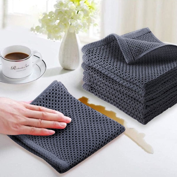 Set med 6 mörka grå kökshanddukar, set med bomulls-tehanddukar Torchons 33x33 cm