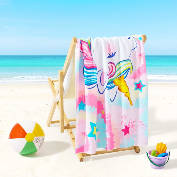 Tie Dyed Unicorn Børne Strandhåndklæde - 70 x 150cm Regnbue Badehåndklæder til Piger Hurtigtørrende Ultra Absorberende
