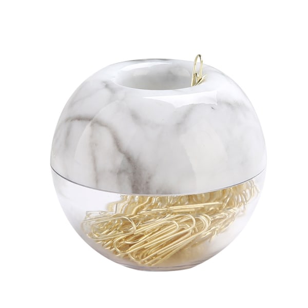 Gold Paper Clips in Elegant Magnetic Marble White Clip Holder, 28mm