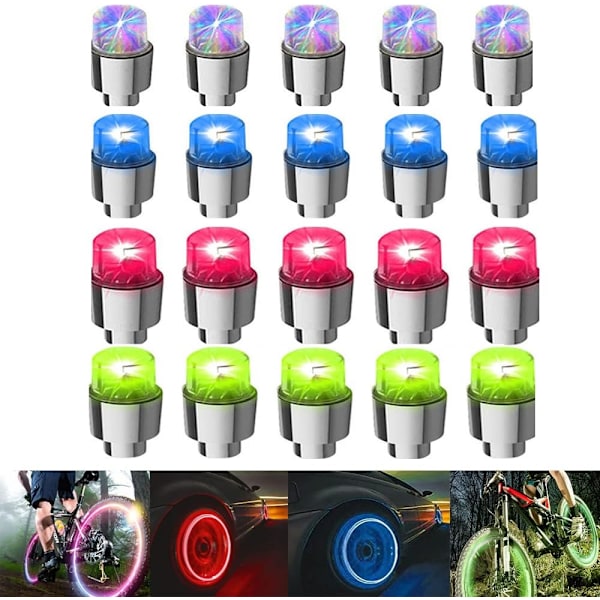 20 STK LED Sykkelhjul Lys Dekk Dekkventilhetter Neon Lys for Bil Motorsykkel Sykkel (Mix 4 Farger)