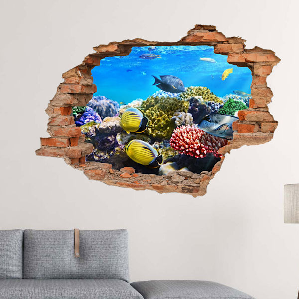 3D väggdekal Vägg hål mönster (fisk)