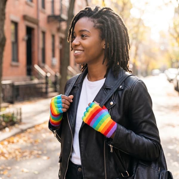 Unisex Stretchy Rainbow Knit Mittens