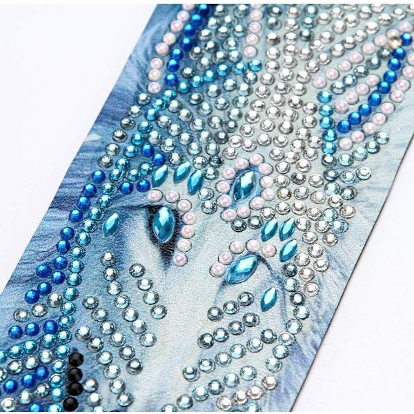 5D Diamantmålning Kit (Vargen), DIY Diamantmålning Bokmärken, Diamantbroderi Bokmärkeskit med Läder N