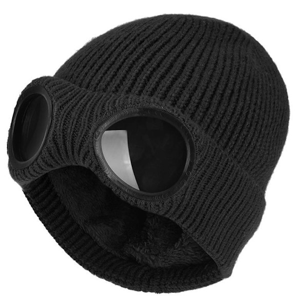 Unisex Vinter Varm Strikket Uld Tyk Hue Hat Briller Hue Cap Sort