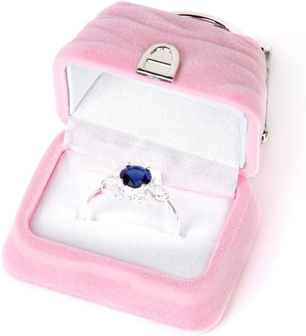 Sammetsringask, smyckeskrin, ringar, halsband, hänge, present (rosa)