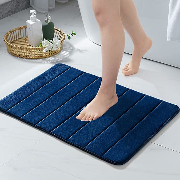 60x90 Mörkblå, 1-delad badrumsmatta halkfri mjuk absorberande minnes-
