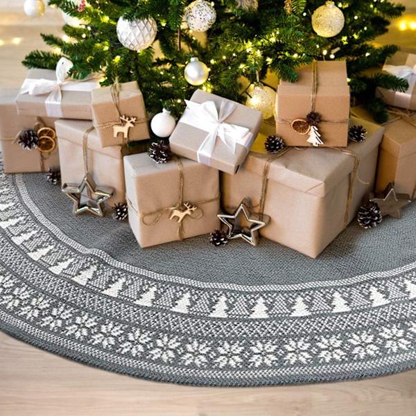 Dremisland Grå Julgransskjort, 48 Tum Stickad Julgransskjort med Snöflinga, Tjock Rustik Jul D F