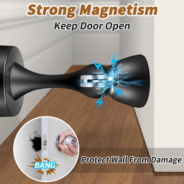 1 stk magnetisk dørstopper, sort dørstopper, veggmontert magnetisk dørholder tung-
