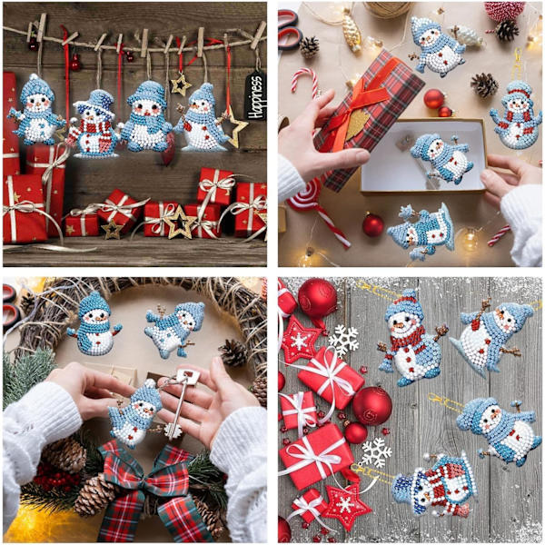 12 st julsnögubbe nyckelringsset, jul vinter snögubbe diamantkonst tillbehör, DIY 5d semester diamant hängande F