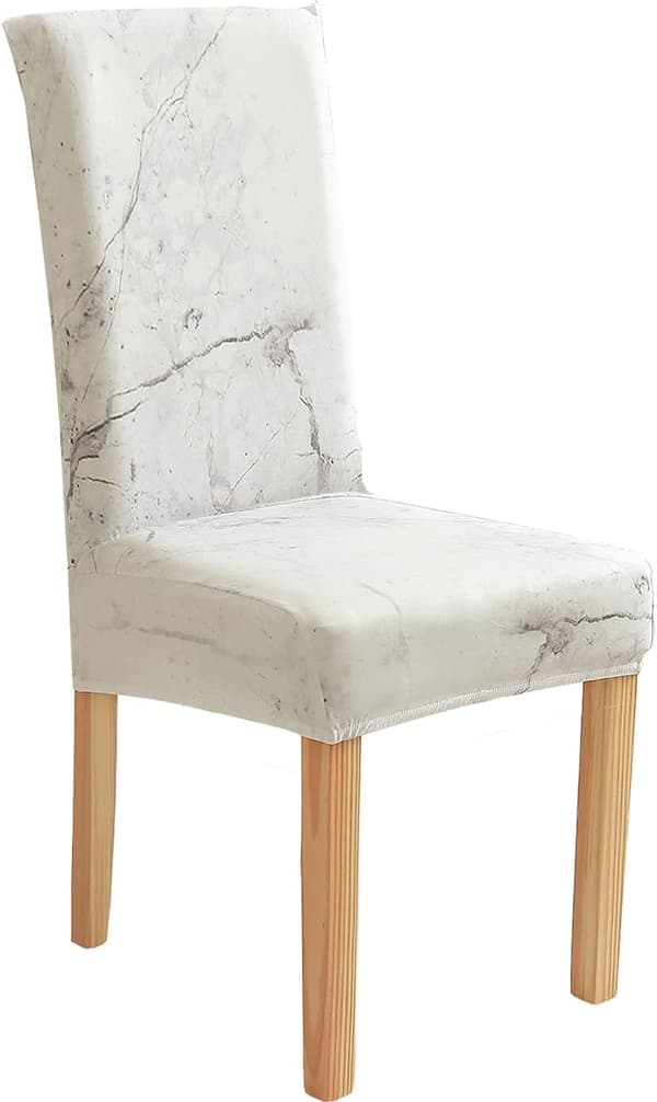 Stolsöverdrag för Matsal Set om 6 Stretch Överdrag Elastiska Stolsöverdrag för Kök Matsal Marmor Off White