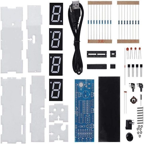 DIY Elektroniskt Klockkit (Röd) - 4 LED Digitalt Klockkit Visar Automatisk Tid och Temperatur