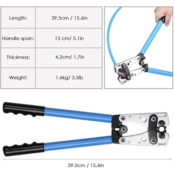 Boltsaks, krympeverktøy, batterikabelterminaler, krympeverktøy, stangkabelkuttere, bolter, ledninger