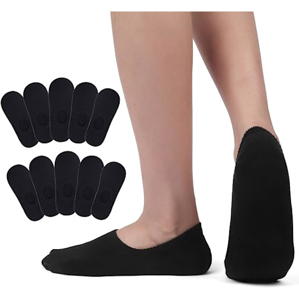 Sorte - 10 Par Kvinder Mænd Strømper Usynlige Strømper Casual Anti-Slip Bomuld Sports Strømper F
