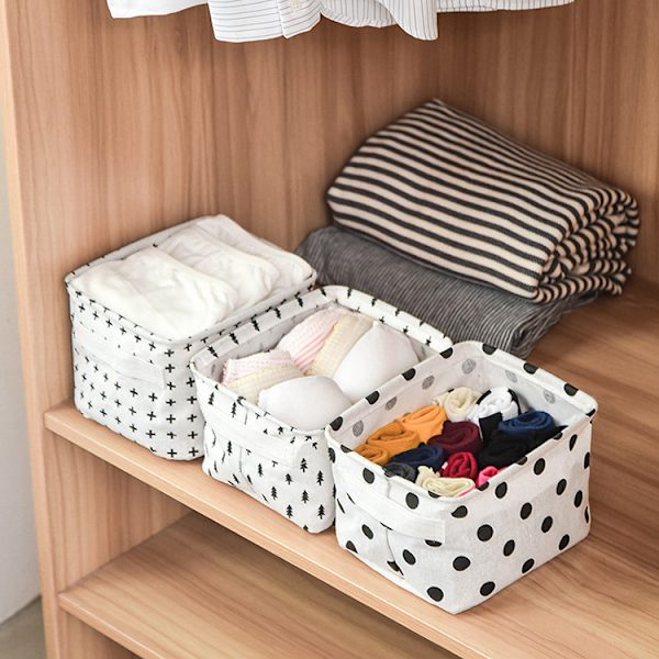 Taitettava Mini-Team Uusi Harmaa ja Valkoinen Teema - 100% Luonnollinen Puuvilla ja Pellava Kangas Säilytyskorit (Uusi Musta, 4 kpl) I
