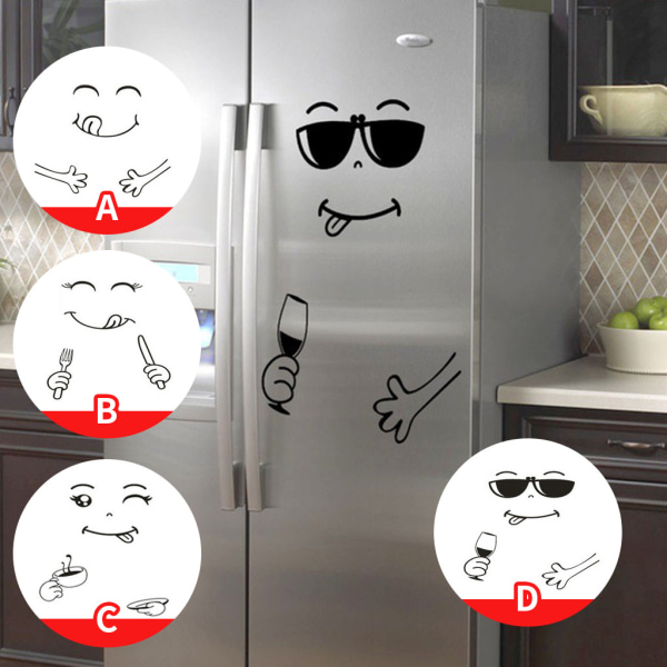 4 pcs Cute Sticker Fridge Happy Delicious Face Kitchen Fridge Wall Refriger