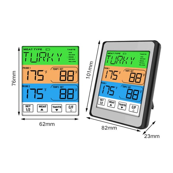 Kødtermometer, med 2 sonder, med LCD-display