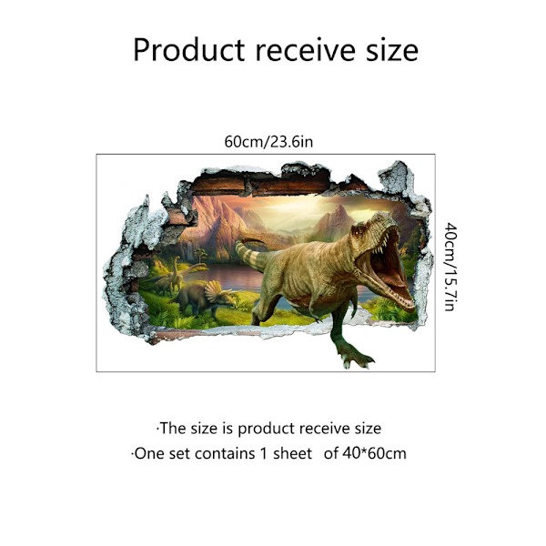 3D dinosaurie väggdekaler bryter igenom stora dino djungel dinosaurie väggdekaler baby pojke barn sovrum