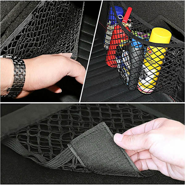 Bil Bagagerums Opbevaringsnet, 4 STK 40x25cm Organiserposer Lomme Bil Bagagerums Organiser, Bil Opbevaringsnetpose med Elastisk Magic S M