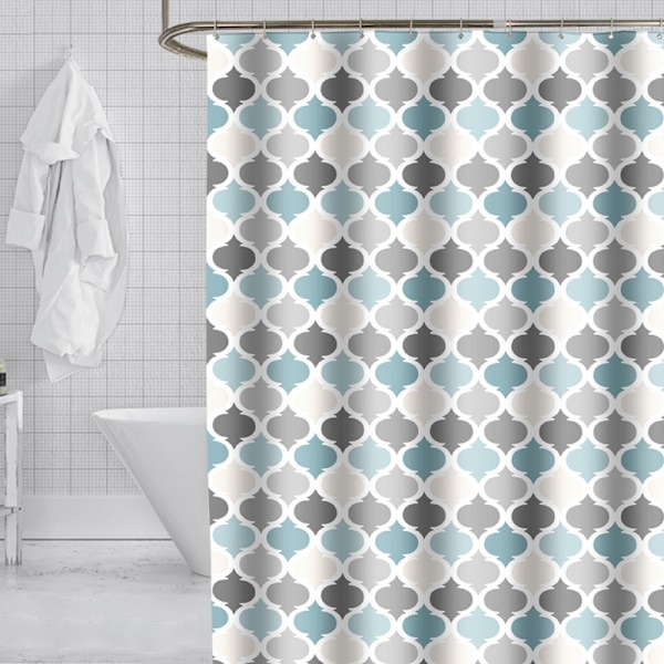 180 x 180 cm Blå og grå mønstret polyester bruseforhæng til badeværelse - modstandsdygtig over for skimmel og meldug
