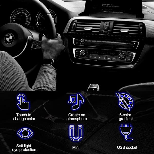 USB-bilens omgivelsesbelysning, Mini 7 farger knappkontroll LED Modeli