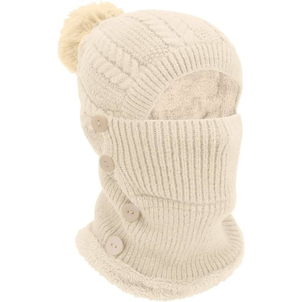 (Beige 56-58cm) Talvinen lämmin neulottu pipo ja kaulahuivin setti, Flex B