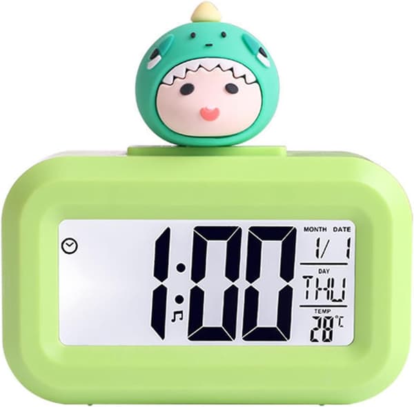 Högdefinitions LCD-tecknad alarmklocka med bakgrundsbelyst display Mul