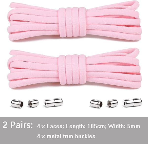 Pink 2 par elastiske snørebånd til børn og voksne - elastisk gummi