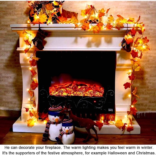 Höstkrans Höstdekorationer 40 Fe-lampor Höstlöv Halloween Juldekorationer Thanksgiving