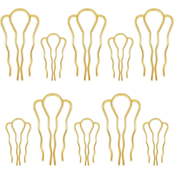 10 stk Chignon-nåler Hårspenne Sinklegering Hårspenne U-formet 4-tannet Dame-stil Hårspenne Twist Gull Hårspenne DIY for Kvinner U