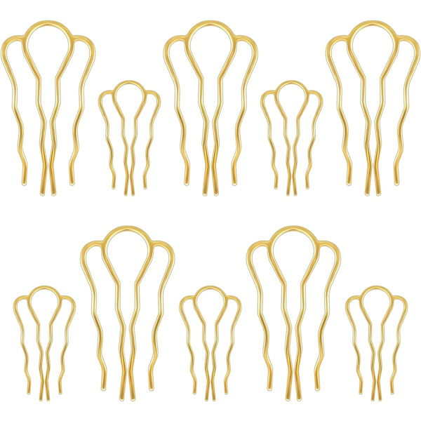 10 stk. Chignon Pins Hårnåle Zink Legering Hårnåle U-Formet 4-Tandet Dame Stil Hårnåle Twist Gylden Hårnåle DIY til Kvinder Pige A