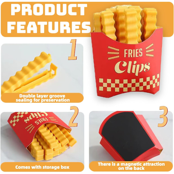 24-pakning pommes frites poseklips - Morsomme matposeklips med magneter