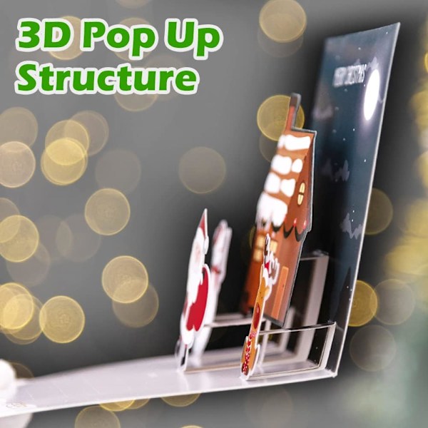 6 stk. 3D julekort med kuverter（3）, 3D pop-up julekort Glædelig jul Pos