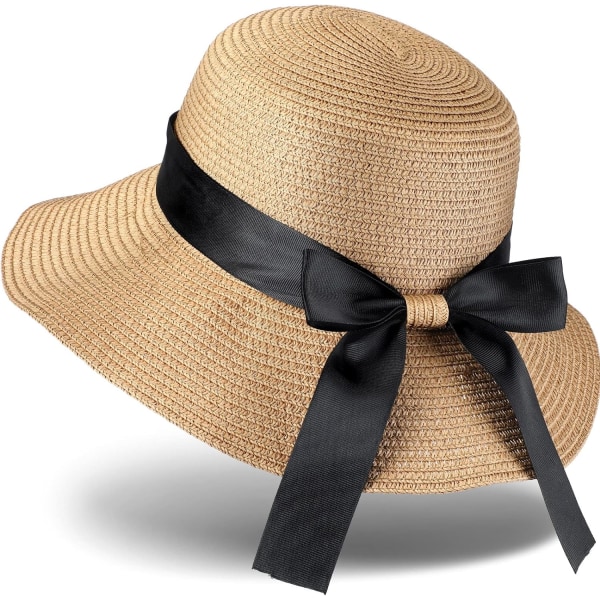 Women's Sun Hat Summer Hat with Bowknot Foldable Hat Wide Brim Floppy Beach