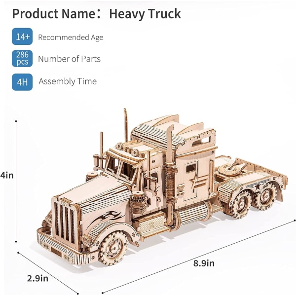 3D træmodel træbil til at bygge for voksne - tunge lastbiler træ
