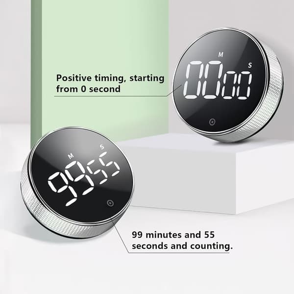 Digital køkkentimer, madlavningstimer, magnetisk nedtællingstimer med stort LED-display, adj